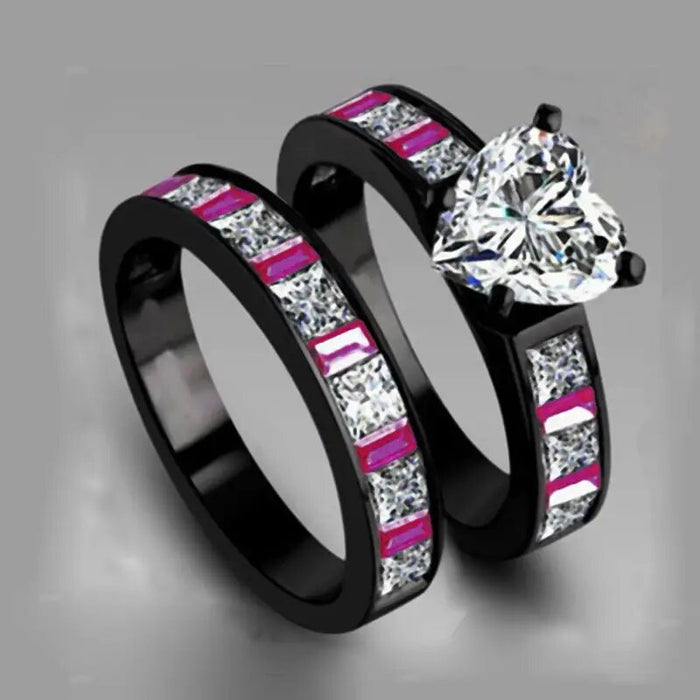 European and American couple rings love zircon contrast color ring