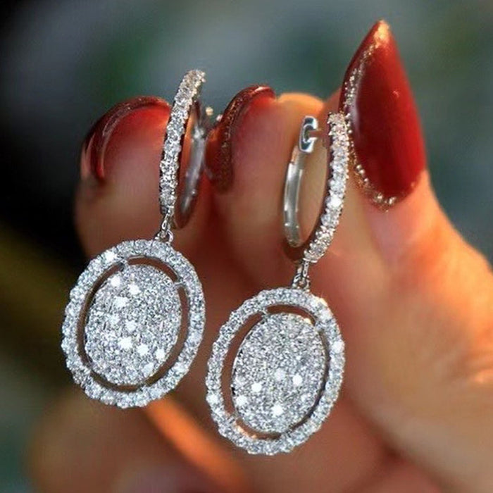 White gold plated oval drop wedding earrings