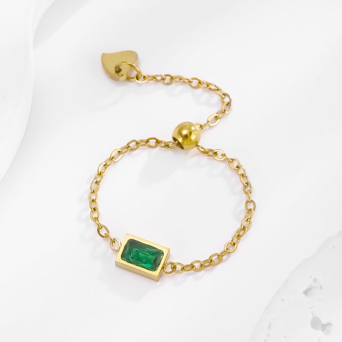 Wholesale titanium steel green zircon adjustable drawer chain rings