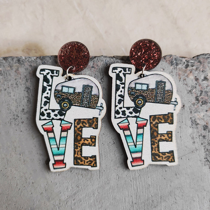 Wooden love letter earrings