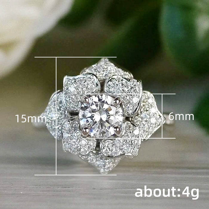 Flower zircon full diamond ring for women, daily all-match light luxury ring