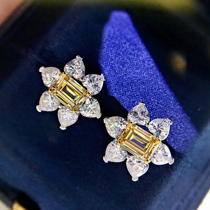 Yellow Diamond Earrings Flower Zircon Dinner Earrings