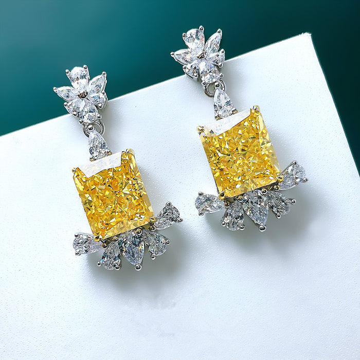 Yellow Geometric Pear Flower Earrings