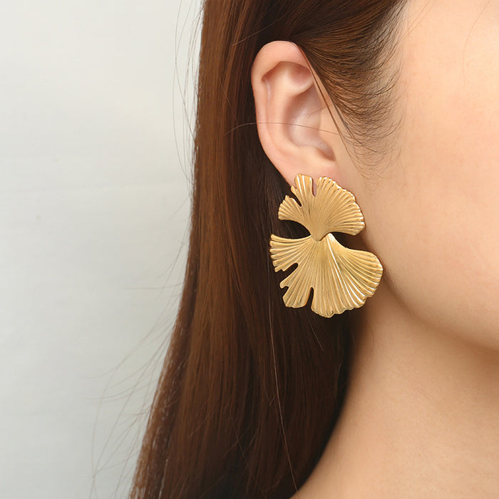 Exaggerated leaf earrings 18K gold-plated stainless steel earrings