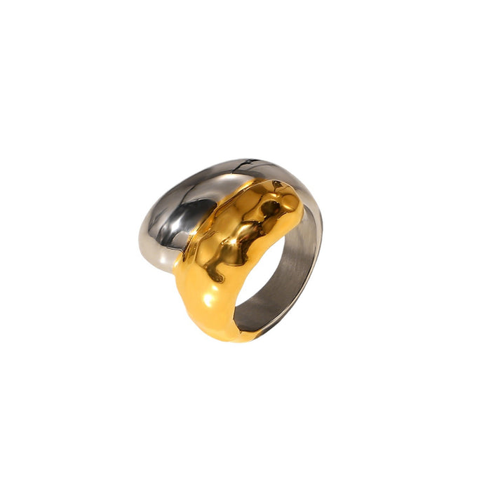 18K Gold Stainless Steel Serpent-Style Ring with Pearl Inlay