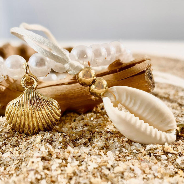 Bohemian Starfish and Shell Bracelet Set – Five-Piece Layered Jewelry