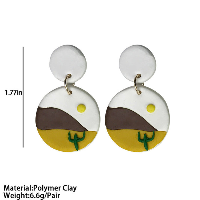 Handmade Cactus Clay Earrings - Desert Sun and Morandi Tones for a Western Style