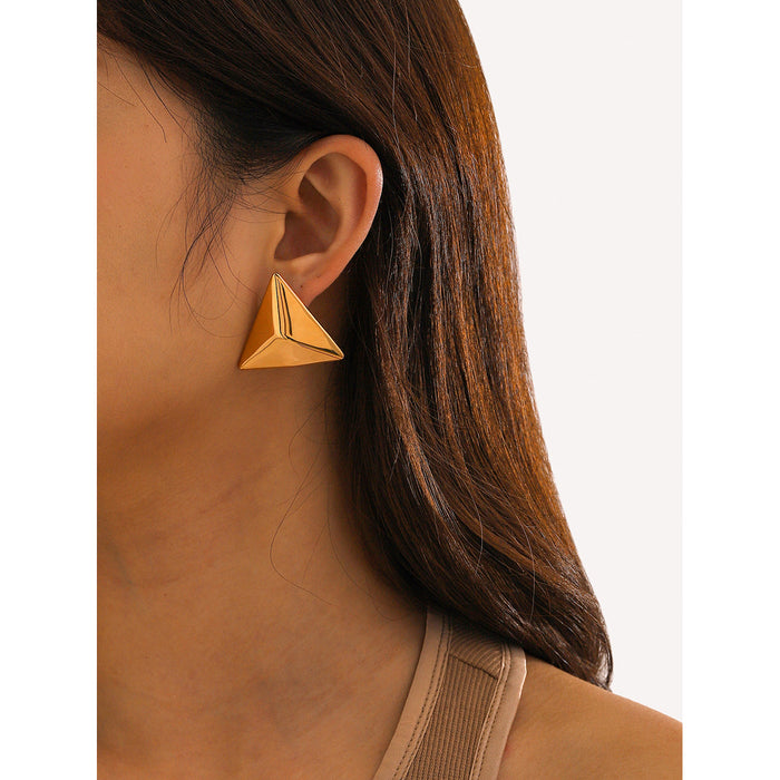 18K Gold Plated Stainless Steel Triangular Earrings - Unique and Trendy Design