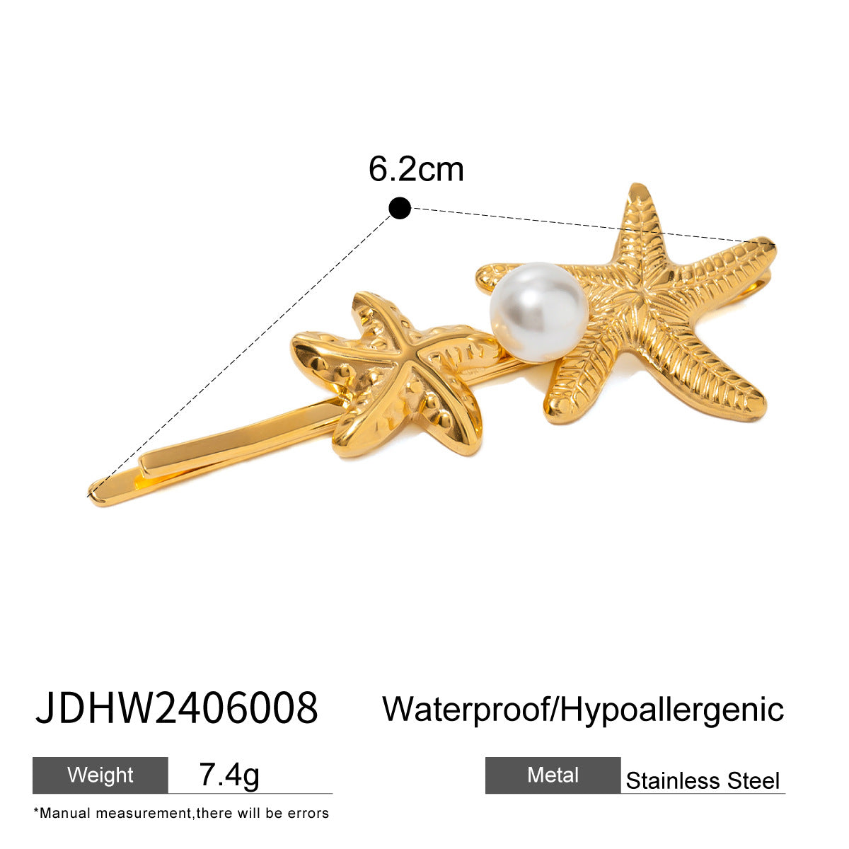 Stainless Steel Starfish Hair Clip with Pearl - High-End Metal Bangs and Stray Hair Clip