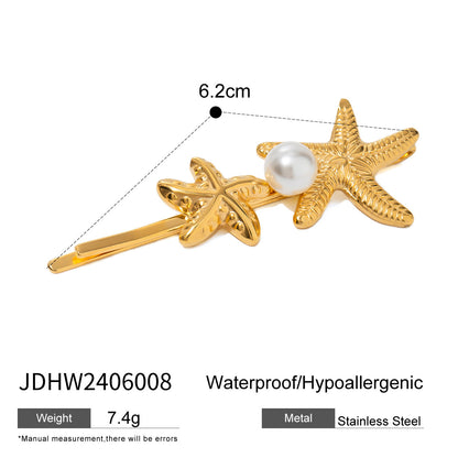 Stainless Steel Starfish Hair Clip with Pearl - High-End Metal Bangs and Stray Hair Clip