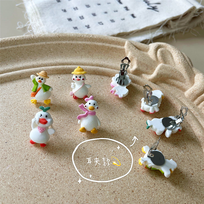 Cartoon duck earrings retro fun resin earrings