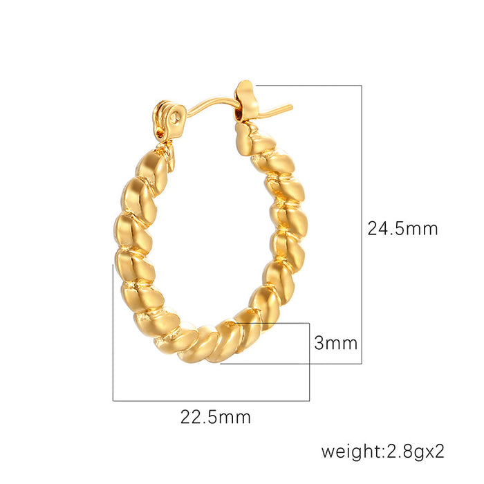 Simple O-shaped earrings twist design titanium steel gold-plated shiny surface