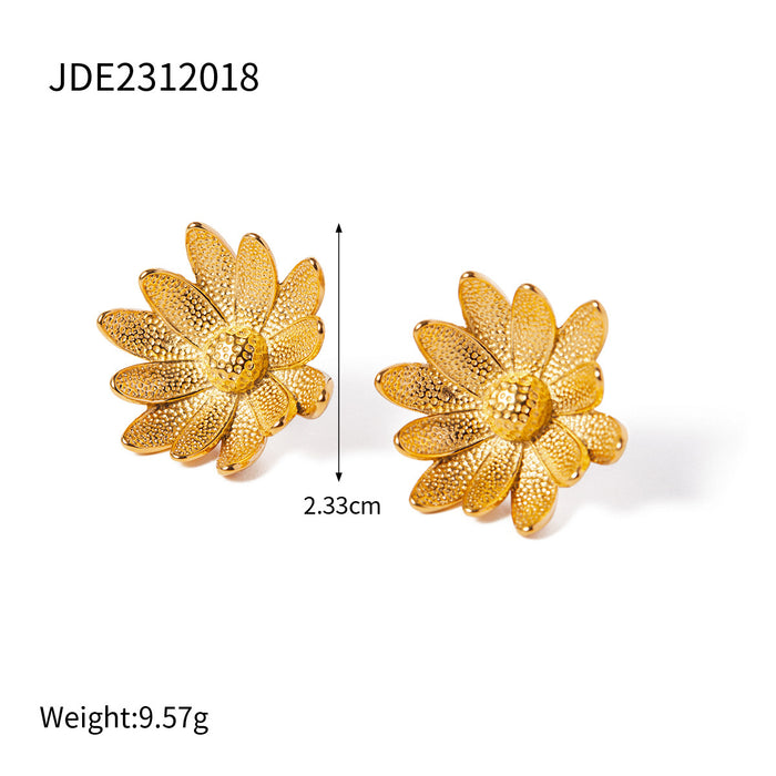 Pendientes de margaritas de acero inoxidable en oro de 18 quilates de diseñador: joyería europea con diseño de girasoles y flores