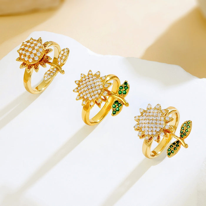 Wholesale zircon sunflower open ring