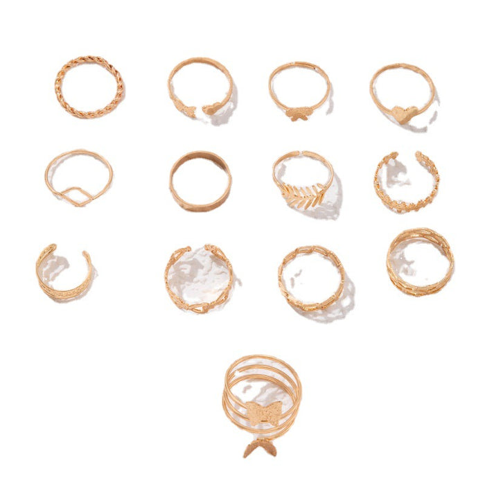 Popular butterfly heart leaf 13-piece ring set