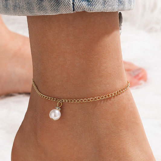 Minimalist Ins-Style Pearl Anklet with Trendy Ins-Style Pearl Anklet for Women