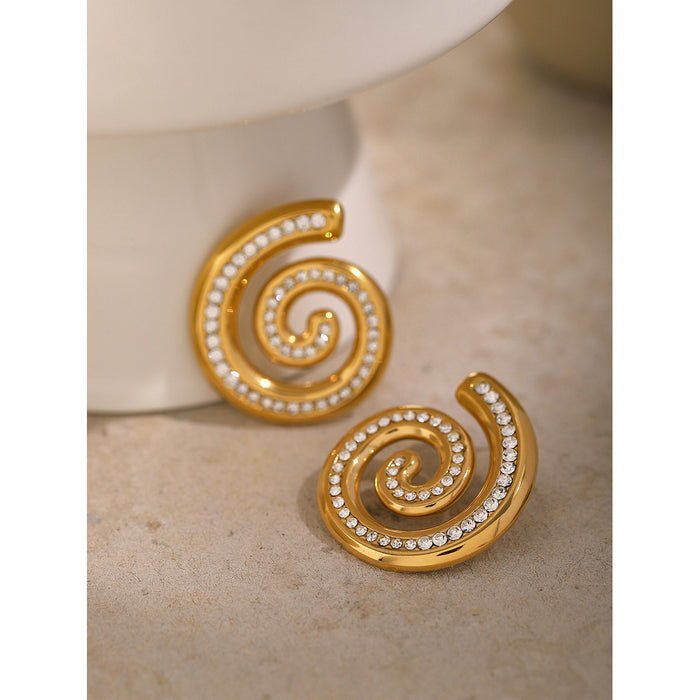 2024 Designer 18K Gold Stainless Steel Spiral Diamond Earrings