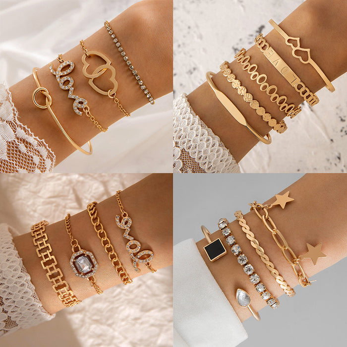 European Creative Love Letter Layered Bracelet Set - Luxury Rhinestone Star Pendant Jewelry