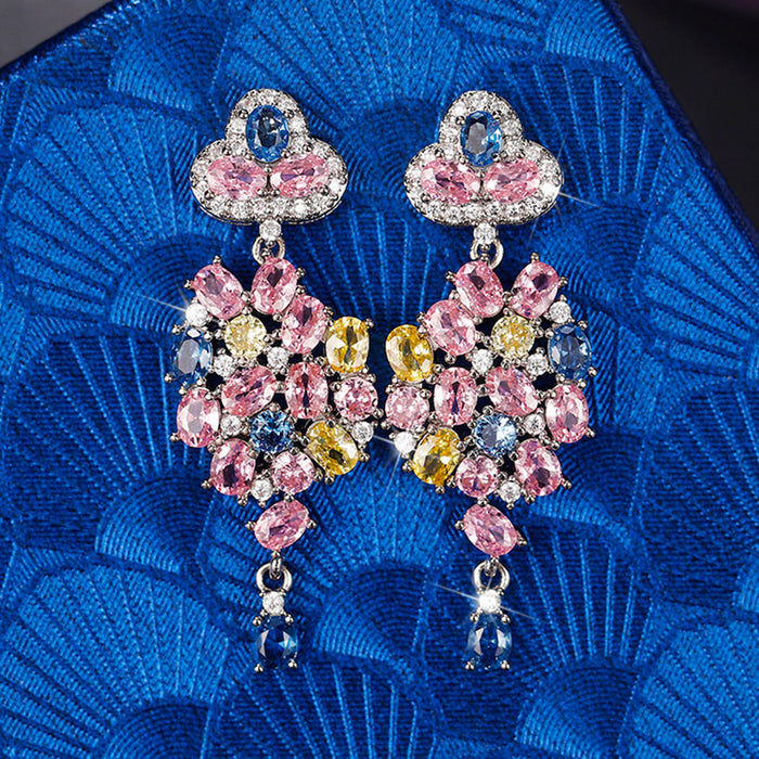 Colored zircon flower earrings