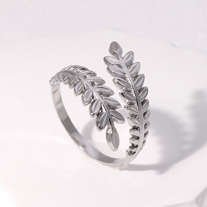 Leaf-shaped opening adjustable ring simple metal forest ring