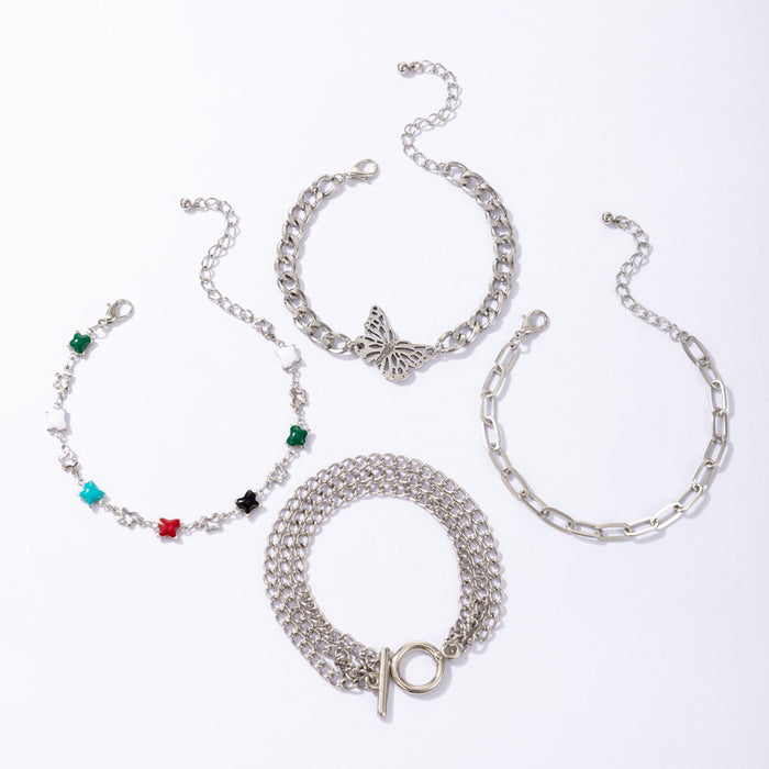 Butterfly Multi-Layer Bracelet Set with Geometric Chain Design