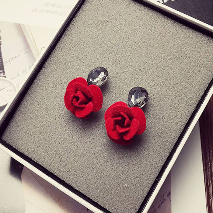 Red rose earrings fashion diamond floral earrings