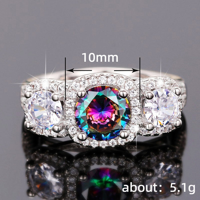 Colorful simulated diamond ring light luxury royal ring