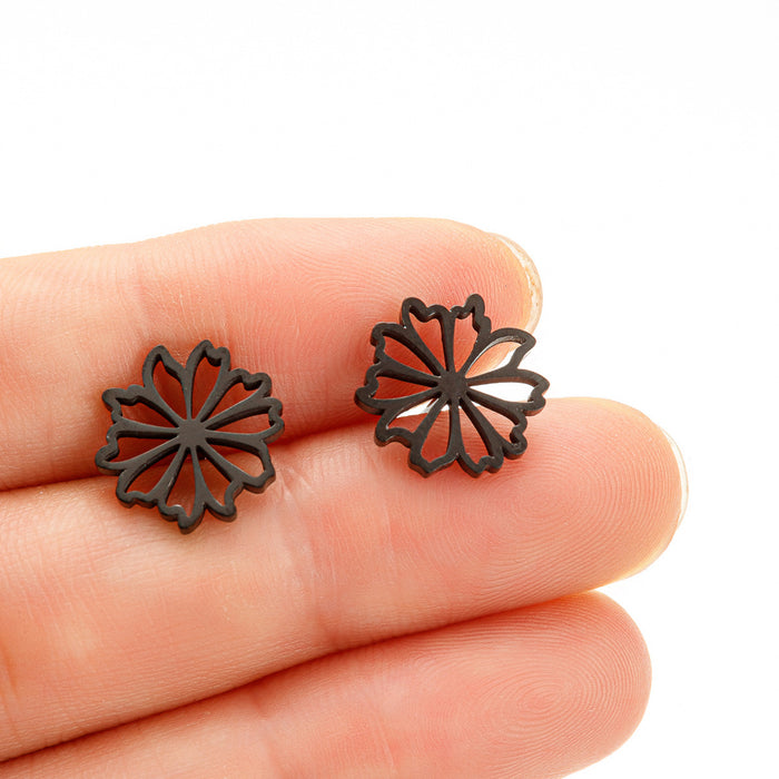 Geometric Flower Hollow Stainless Steel Stud Earrings - Chic and Minimalist Floral Jewelry