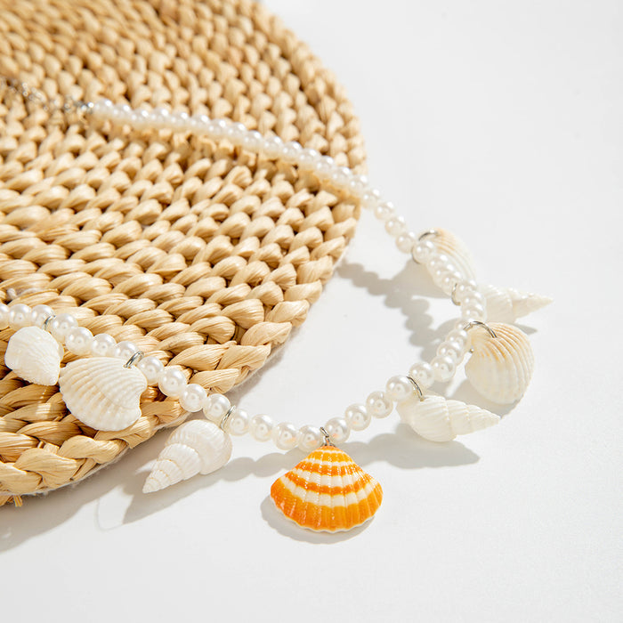 Ocean-Themed Conch and Pearl Pendant Necklace