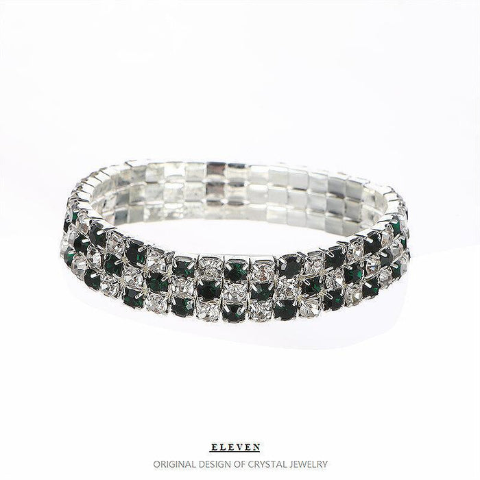 Fashionable Single Row Black and White Rhinestone Elastic Bracelet - Sparkling and Flexible