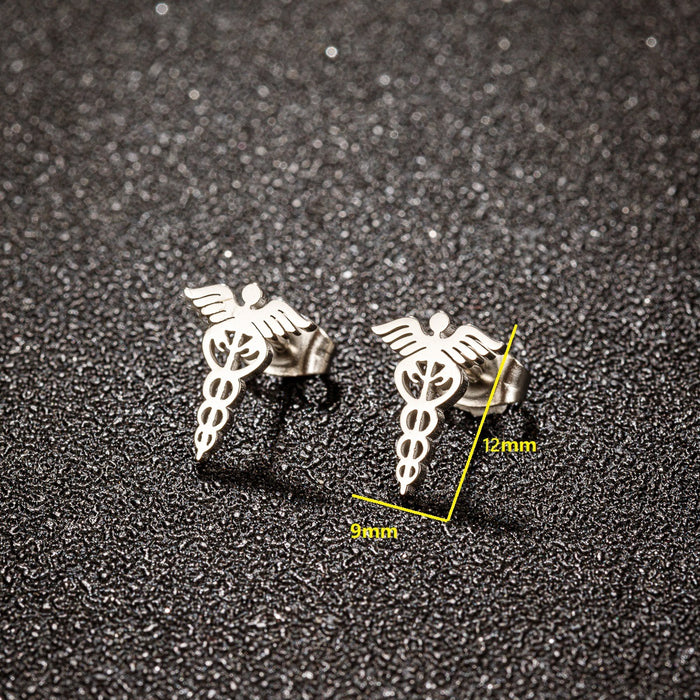 Snake Caduceus Wings Earrings, Vintage Stainless Steel Fashion Medical Symbol Nurse Doctor Titanium Steel Jewelry Wholesale