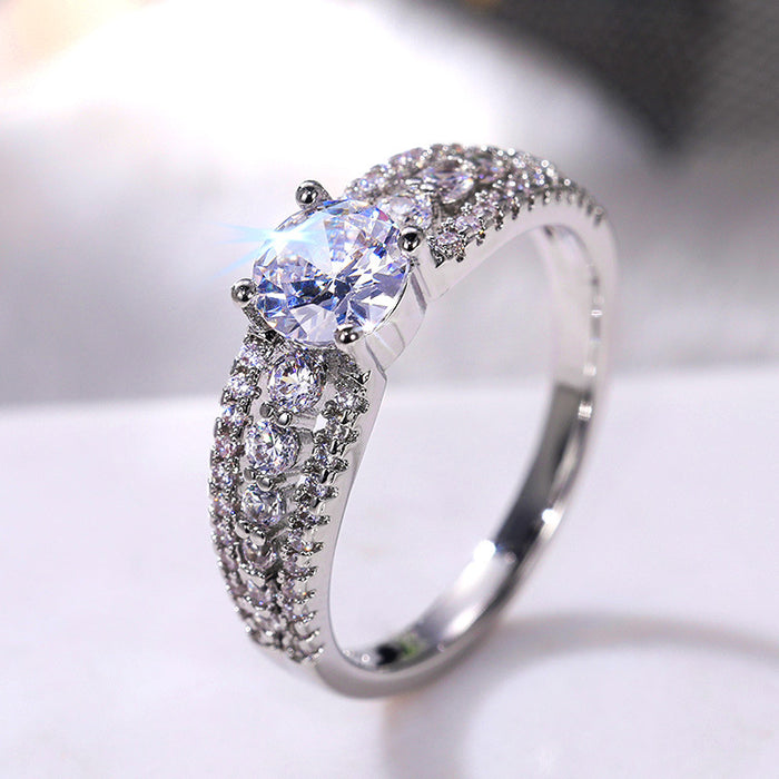 Cluster-set diamond and zircon ring, hollow ladies ring