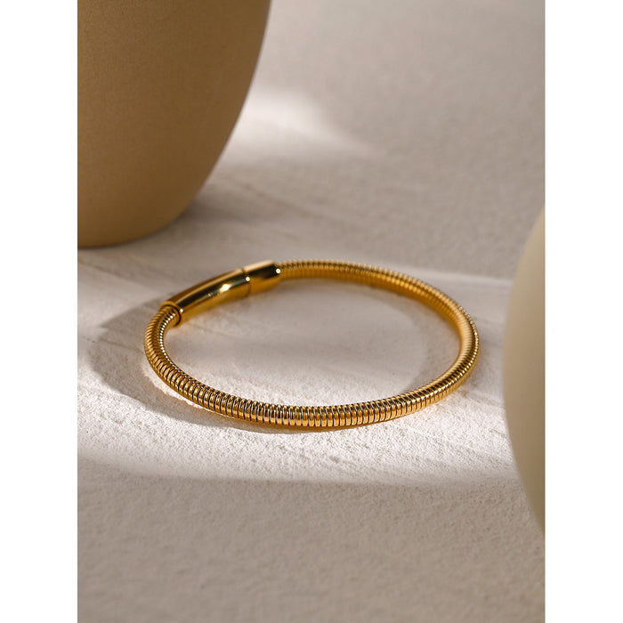 18K Gold Plated Stainless Steel Wave-Patterned Open Ring - Fashion Jewelry for Women