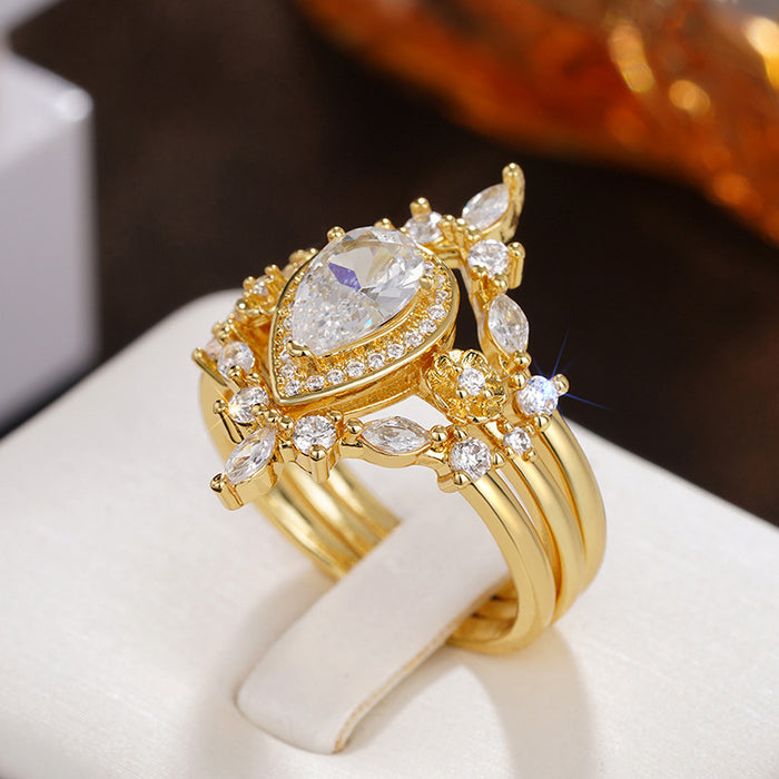 Women's teardrop palace three-piece ring set