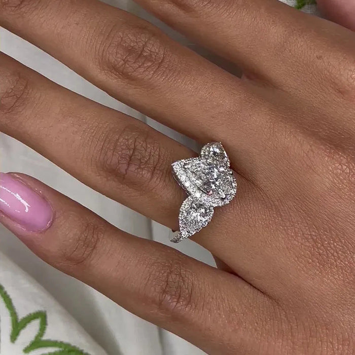 Anillo de bodas con forma de lágrima de circonita para mujer