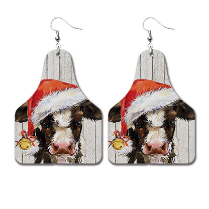 Christmas PU Leather Earrings with Plaid, Reindeer, and Santa Teardrop Design