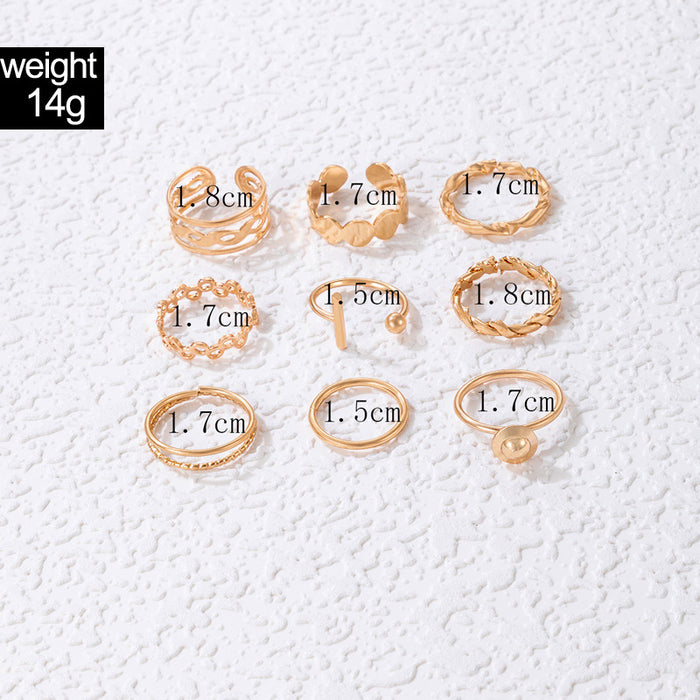 Hollow Geometric Ball Ring Set - 9-Piece Simple Fashion Rings