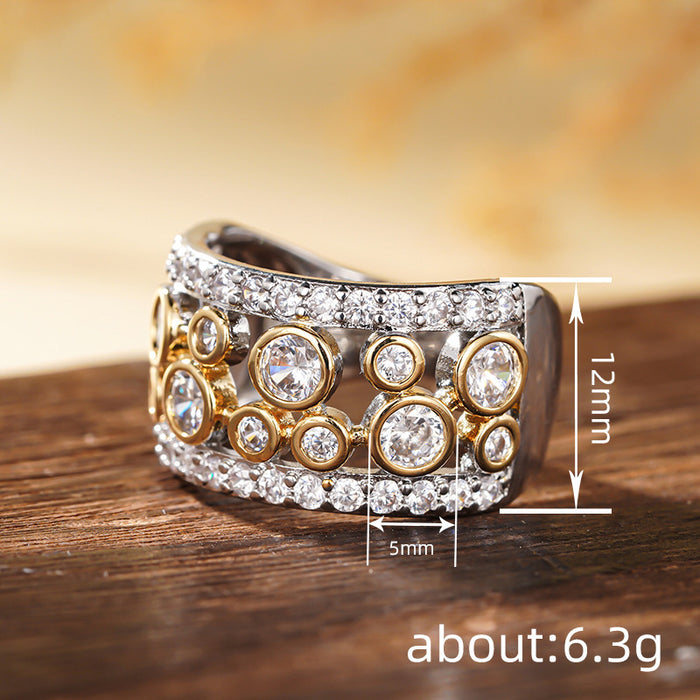 Women's two-tone inlaid round combination ring