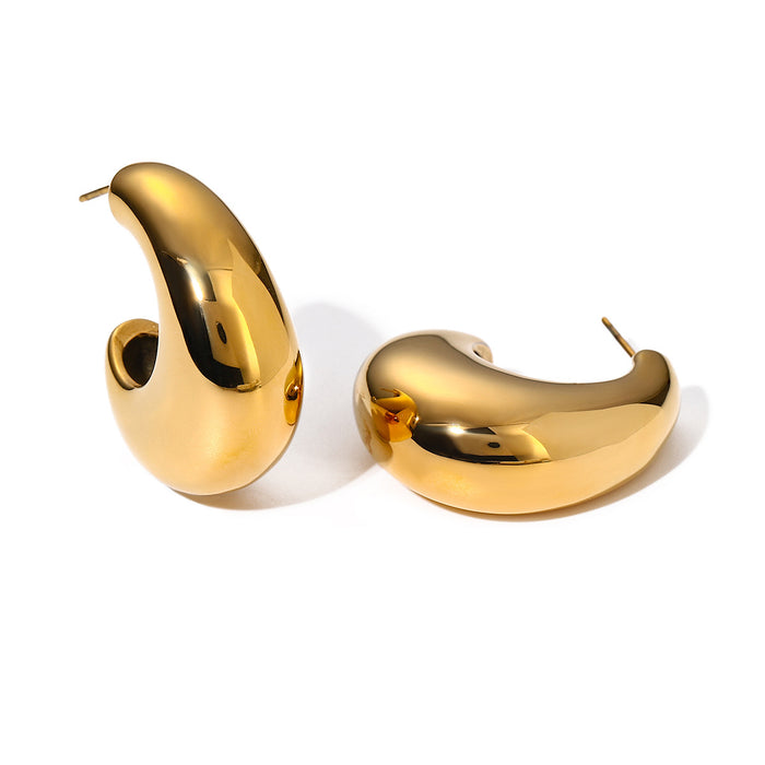 18K Gold Plated Stainless Steel C-Shape Earrings - Unique Irregular Design Titanium Steel Jewelry