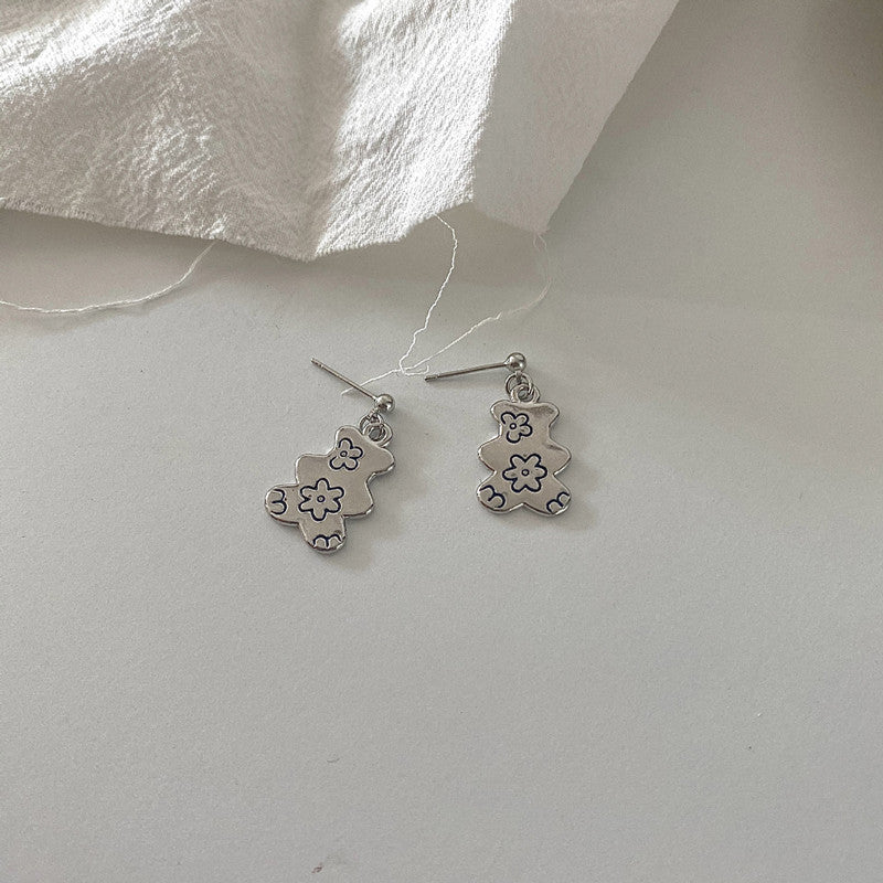 Pendientes de oso aguja de plata S925 pendientes coreanos simples de moda