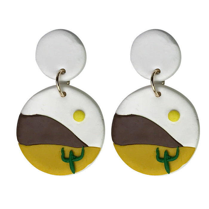 Handmade Cactus Clay Earrings - Desert Sun and Morandi Tones for a Western Style