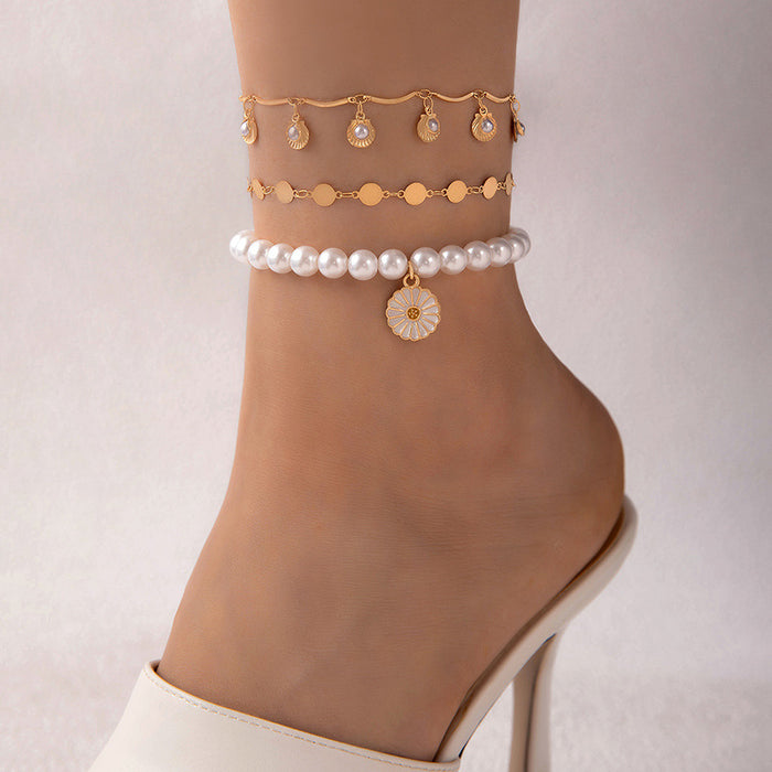 Fashionable Layered Heart Anklet Set – Rhinestones for a Trendy Boho Style