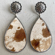 Western Animal Print Leather Earrings with Bohemian Style and Pumpkin Flower Design - wallojewerly 