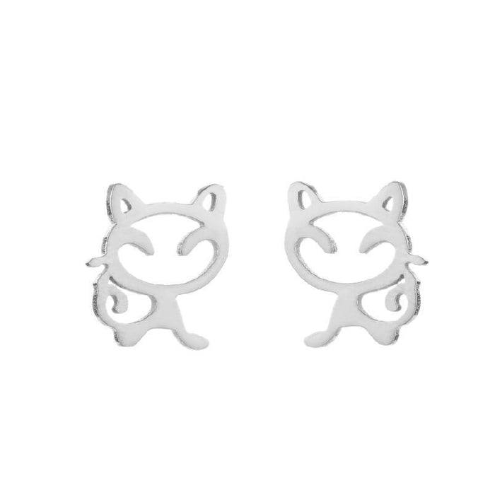 Cat Stainless Steel Hollow Stud Earrings - Cute and Playful Animal Jewelry