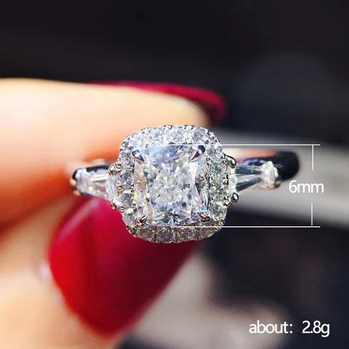 Anillo de boda con incrustaciones de circonita y diamantes cuadrados de princesa de nuevo estilo para mujer