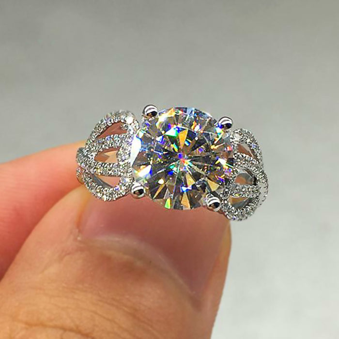 Anillo de diamantes de lujo de cuatro garras, anillo de compromiso con circonitas y diamantes