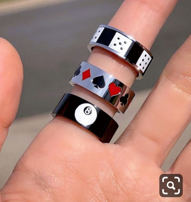 Juego de 3 anillos geométricos con forma de dados y gotas de aceite de amor