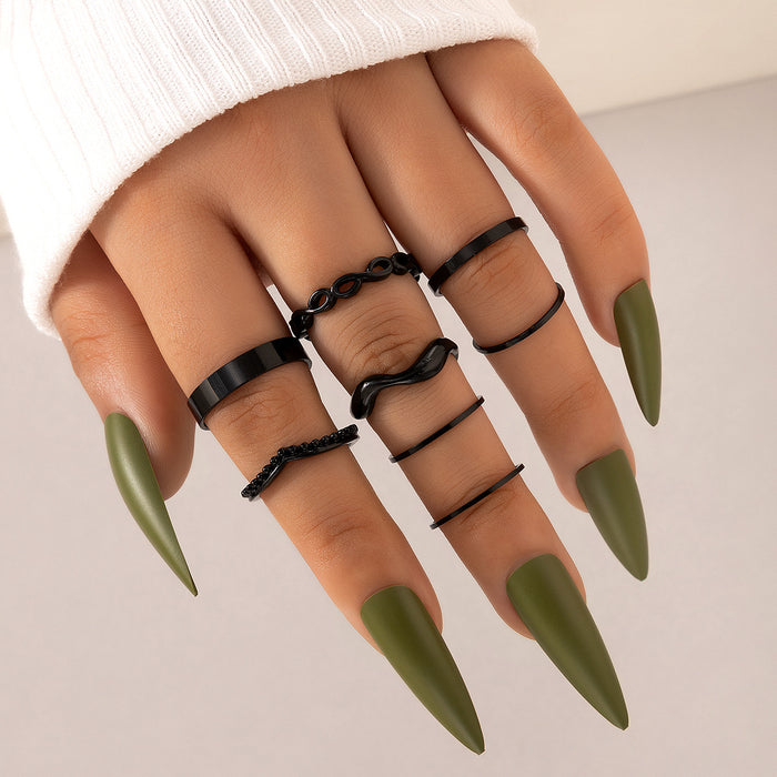 Black geometric ring, irregular and simple, versatile eight-piece set