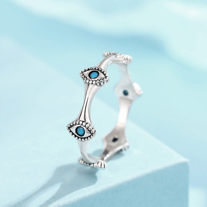 Zircon imitation turquoise horse eye ring for women retro everyday style