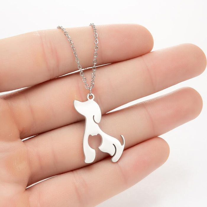 Cute dog pendant necklace, autumn and winter small animal light luxury sweater chain stainless steel wholesale